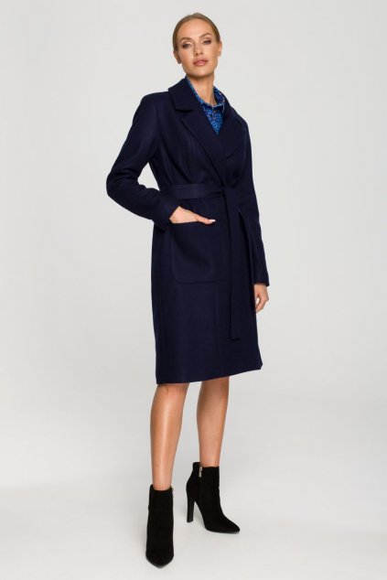 Elegantní kabát MOE M708 tmavě modrý
