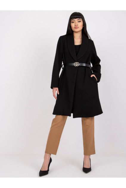 Elegantní kabát s černým páskem Italy fashion černý