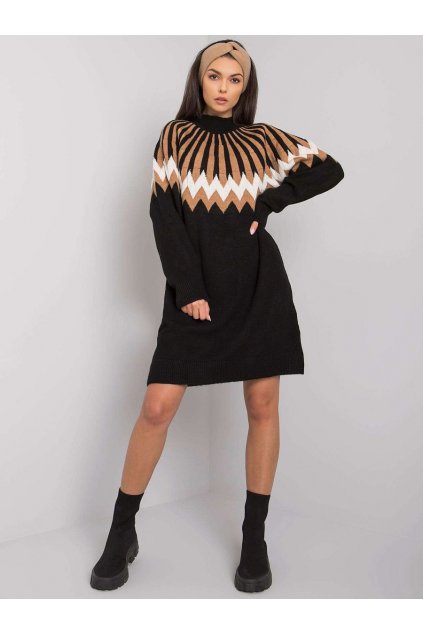 Pletené šaty s geometrickým vzorem Rue Paris černé