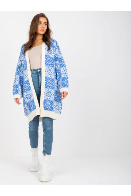 Pletený kabátek Rue Paris modrý se vzorem