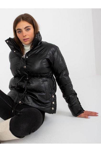 Zimní bunda z umělé kůže černá