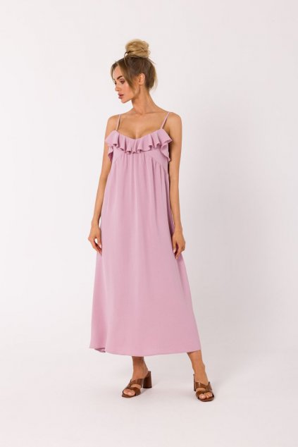 Letní šaty s volánkem MOE M743 růžové