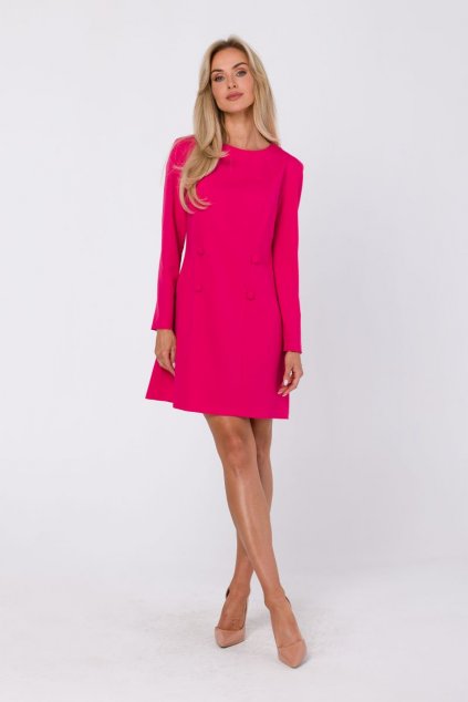 Elegantní šaty s ozdobnými knoflíky MOE M753 růžové