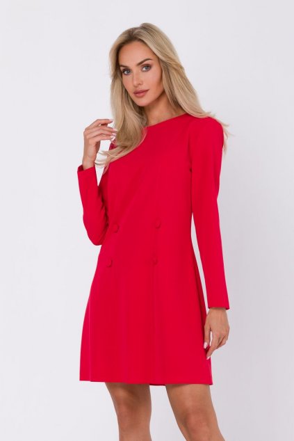 Elegantní šaty s ozdobnými knoflíky MOE M753 červené