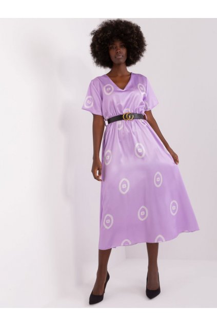 Saténové šaty s potiskem Italy Fashion fialkové