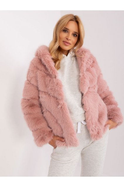Kožešinový kabát do pasu růžový