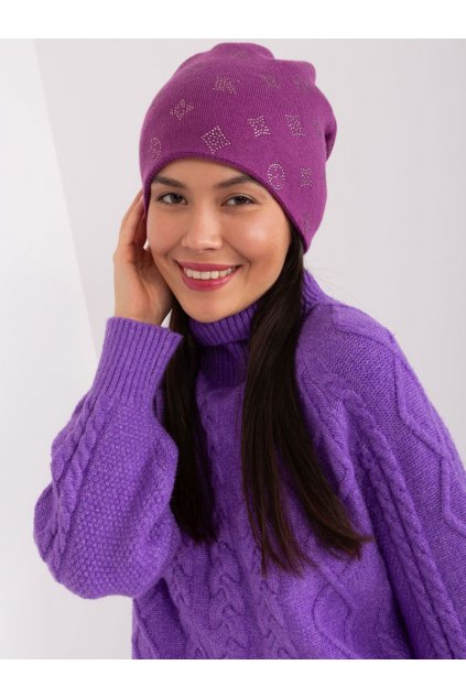 Čepice s kašmírem Wool Fashion Italia fialová