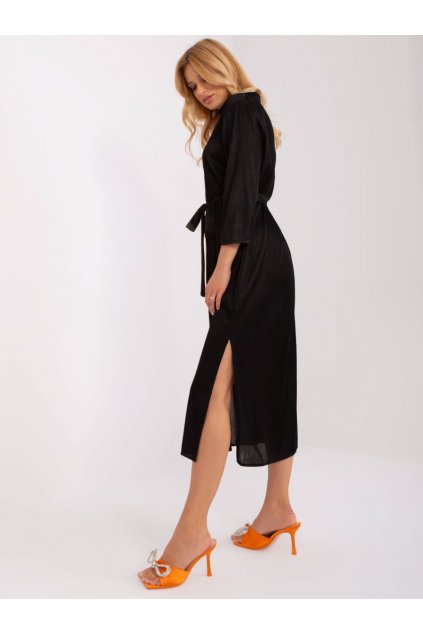 Elegantní lesklé šaty s límečkem Lakerta černé