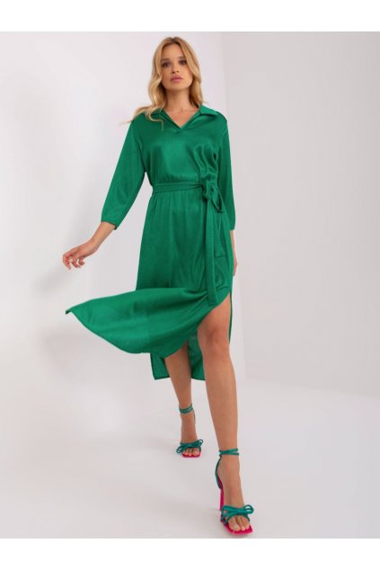 Elegantní lesklé šaty s límečkem Lakerta zelené