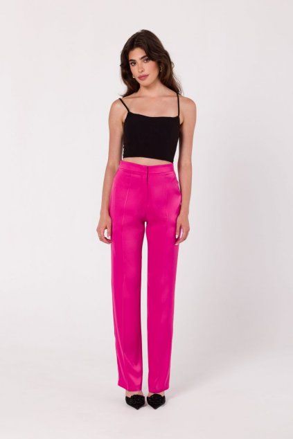 Elegantní saténové kalhoty Makover K174 růžové