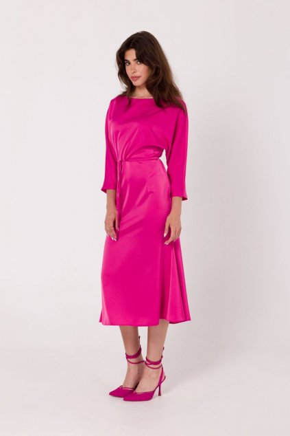 Společenské saténové šaty Makover K177 růžové