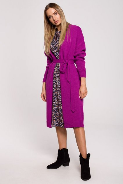 Dlouhý pletený kabátek MOE M633 fialový