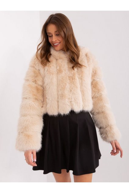 Krátký kožešinový kabát Wool Fashion Italia béžový
