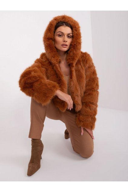 Krátký kožešinový kabát Wool Fashion Italia hnědý