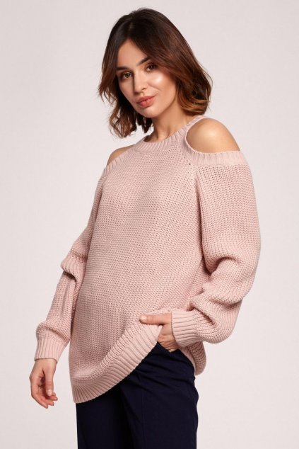 Dámský svetr s odhalenými rameny Be BK069 růžový
