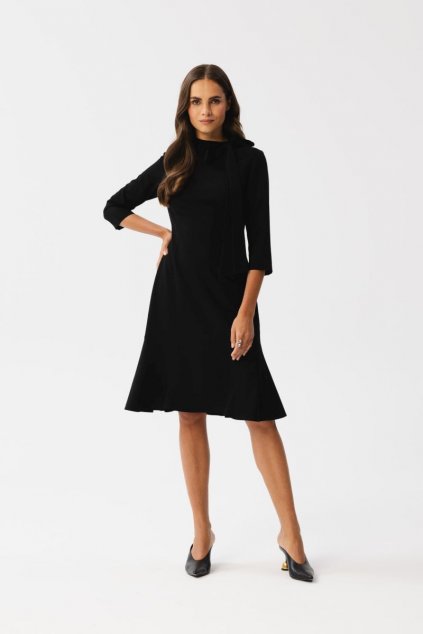 Elegantní šaty s vázačkou Style S364 černé