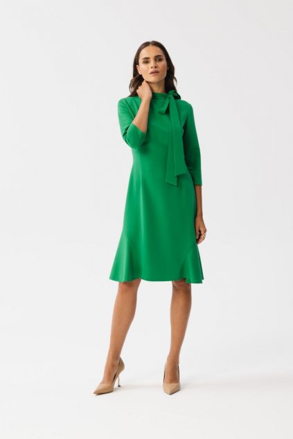 Elegantní šaty s vázačkou Style S364 zelené