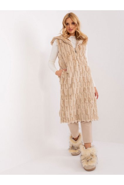 Dlouhá kožešinová vesta Wool Fashion Italia béžová