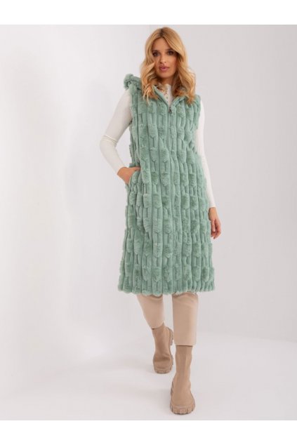 Dlouhá kožešinová vesta Wool Fashion Italia pistáciová