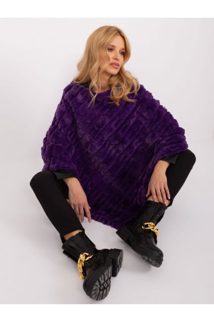 Pončo z umělé kožešiny Wool Fashion Italia fialové