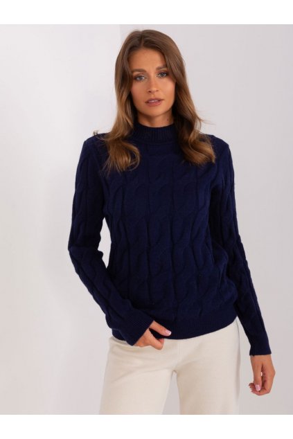 Jemný svetr s copánky Wool Fashion Italia tmavě modrý