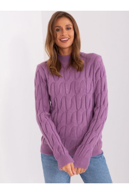 Jemný svetr s copánky Wool Fashion Italia fialový
