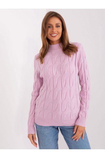Jemný svetr s copánky Wool Fashion Italia světle fialový