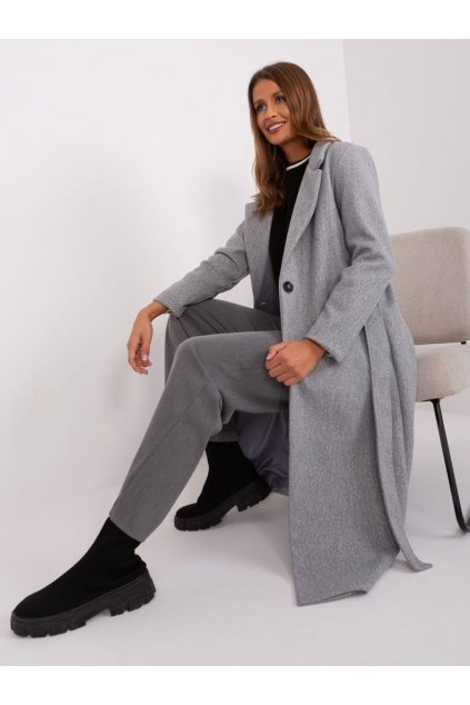 Elegantní kabát s páskem Och Bella šedý