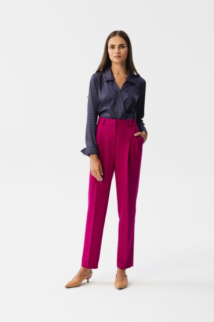 Elegantní kalhoty s vysokým pasem Style S356 fialové