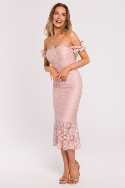 Krajkové společenské šaty MOE M672 růžové