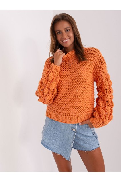 Hrubě pletený svetr se širokými rukávy Wool Fashion Italia oranžový
