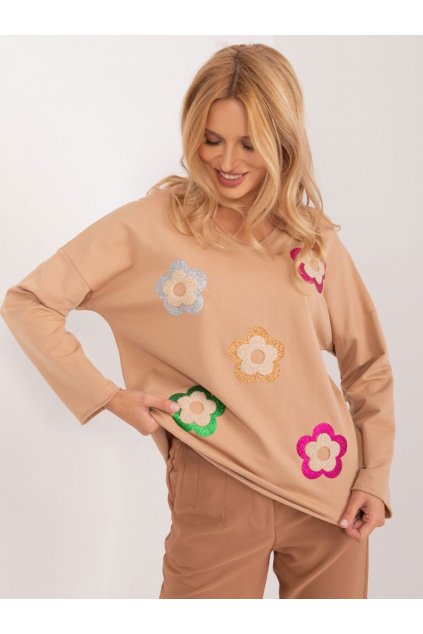 Dámské triko s aplikací květů Italy Fashion béžové