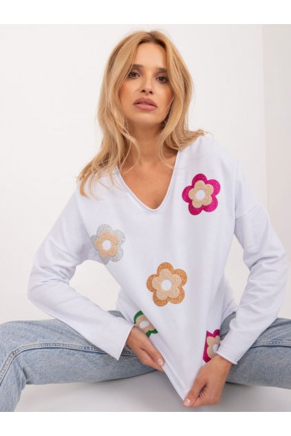 Dámské triko s aplikací květů Italy Fashion bílé