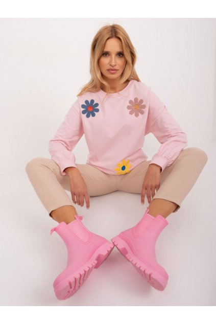 Dámská mikina s aplikací květů Italy Fashion růžová