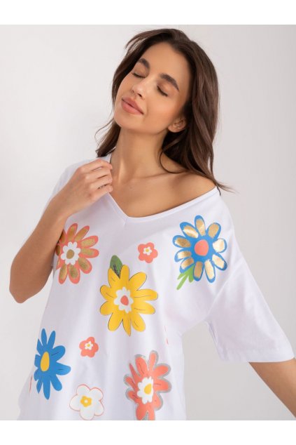 Tričko s květy Fancy bílé