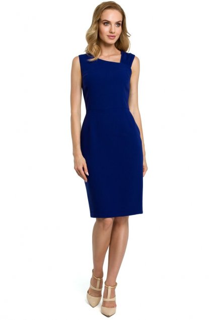 Elegantní pouzdrové šaty MOE M397 modré