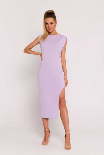 Elegantní šaty s vysokým rozparkem MOE M787 fialové