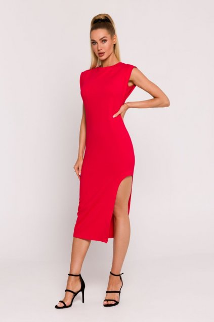 Elegantní šaty s vysokým rozparkem MOE M787 červené
