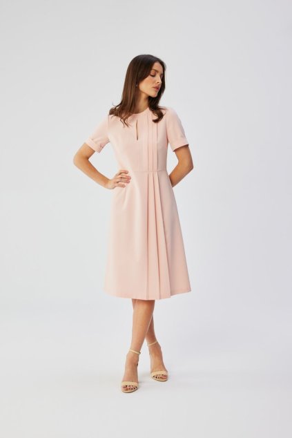 Elegantní šaty se záhyby Style S361 růžové