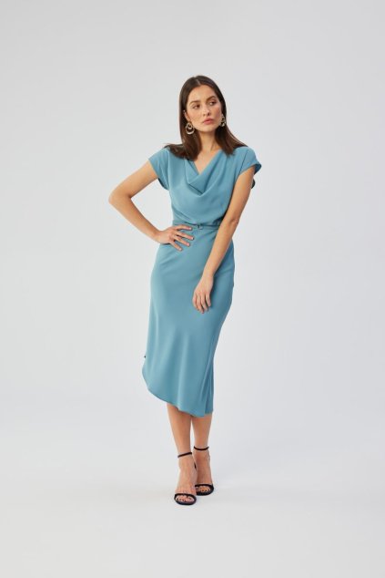 Elegantní asymetrické šaty Style S362 modrošedé