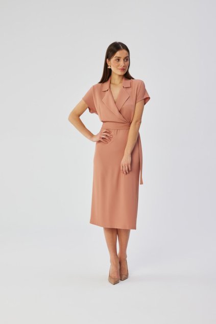 Elegantní šaty s klopami Style S363 růžové