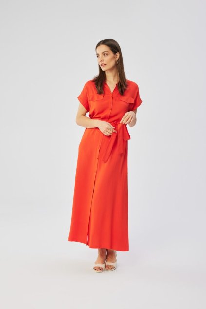 Elegantní košilové šaty Style S364 korálové