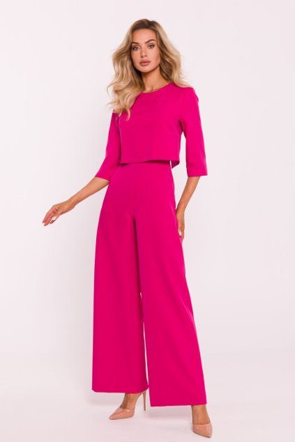 Elegantní overal s dvojitým topem MOE M798 fuchsiový