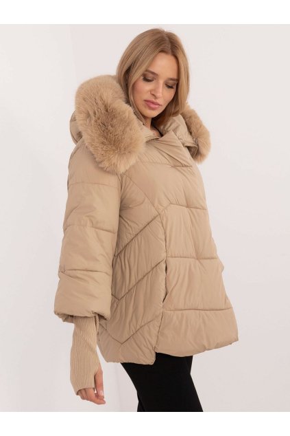 Prošívaná zimní bunda s náplety Wind Line velbloudí