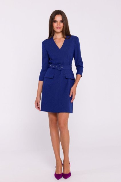 Elegantní šaty s páskem Style S369 modré