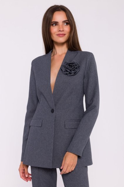 Elegantní sako s květinou Stylove S370 šedé