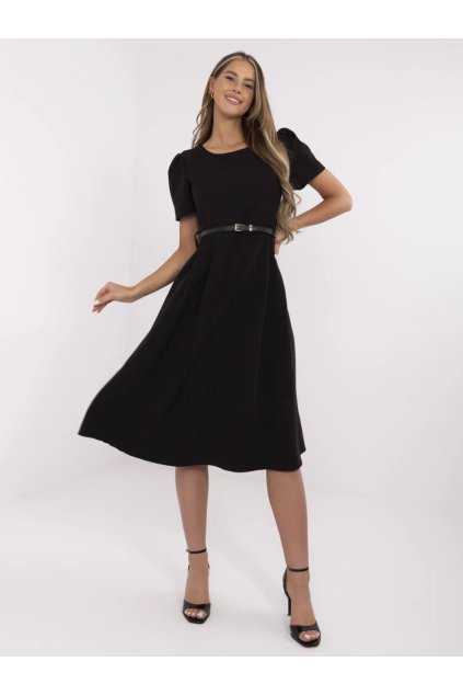Elegantní šaty s nabíranými rukávy Italy Fashion černé