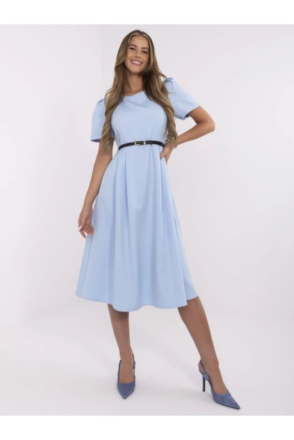 Elegantní šaty s nabíranými rukávy Italy Fashion světlé modré
