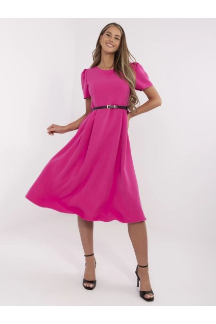 Elegantní šaty s nabíranými rukávy Italy Fashion fuchsiové