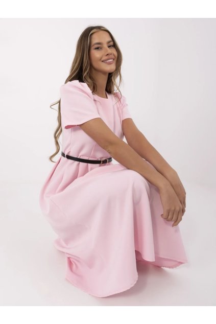 Elegantní šaty s nabíranými rukávy Italy Fashion růžové